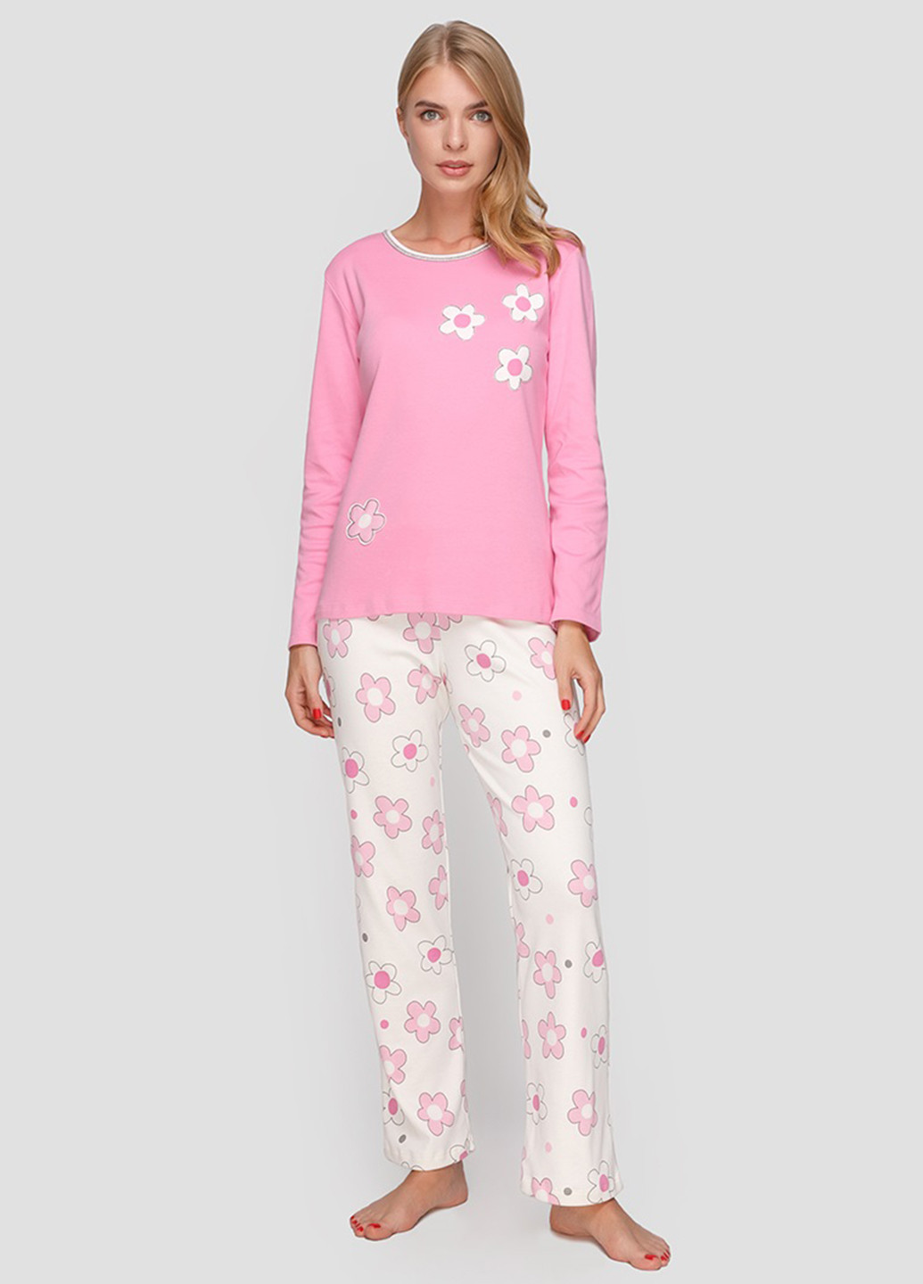 Розовая всесезон пижама (лонгслив, брюки) лонгслив + брюки Mira