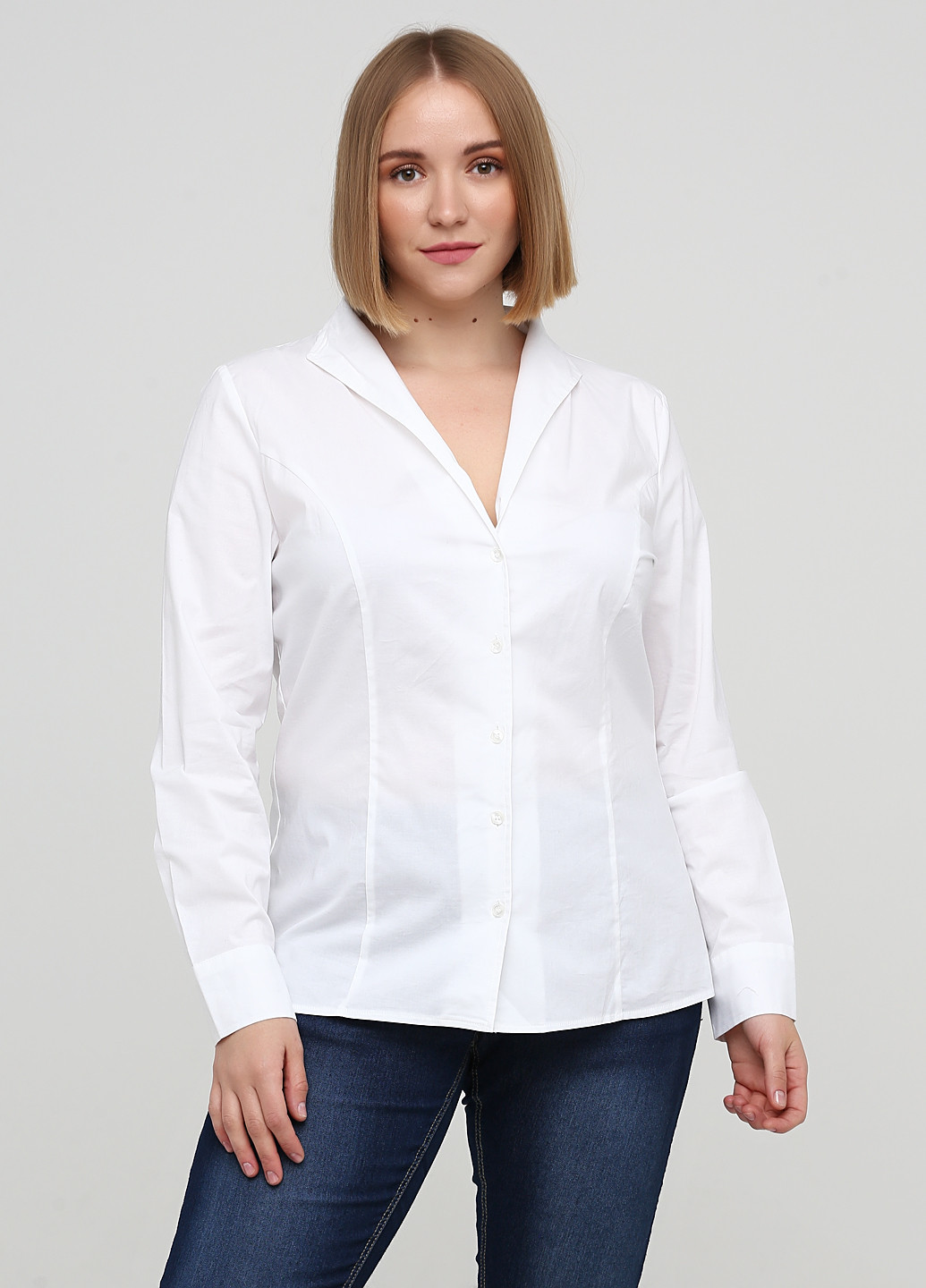 Белая кэжуал рубашка однотонная Heine