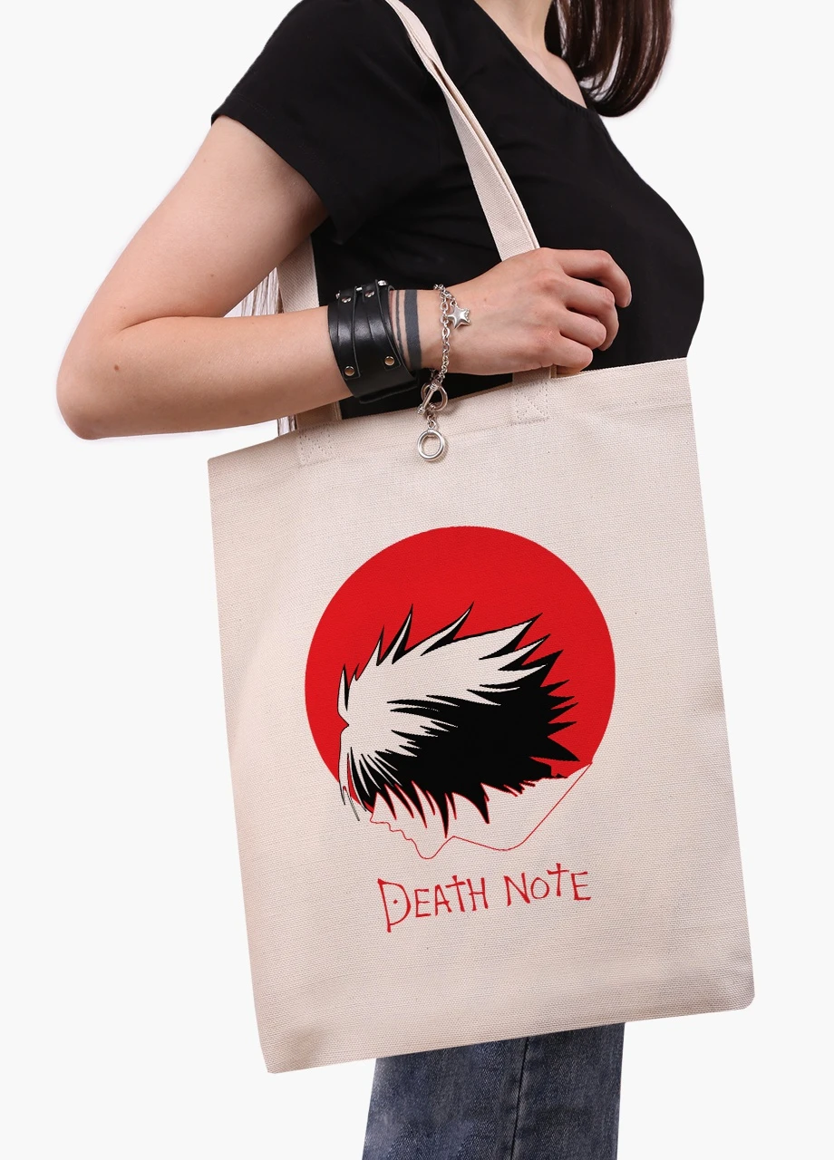 Эко сумка шоппер белая Эл Тетрадь смерти (Death Note) (9227-2653-WT-1) Еко сумка шоппер біла 41*35 см MobiPrint (215977317)