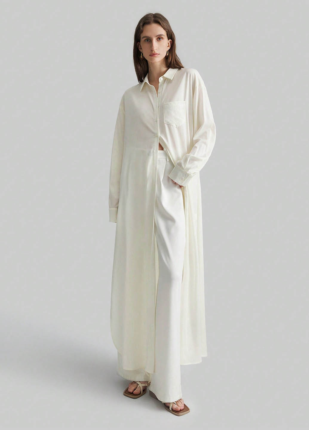 Молочное кэжуал платье рубашка SHEIN однотонное