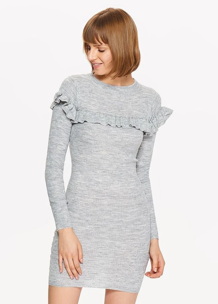 Светло-серое кэжуал платье Let's Shop однотонное