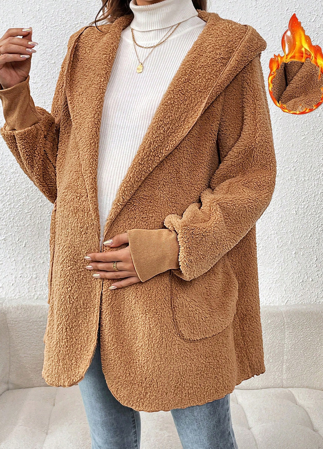 Світло-коричневе Кежуал напівпальто для вагітних SHEIN однотонне