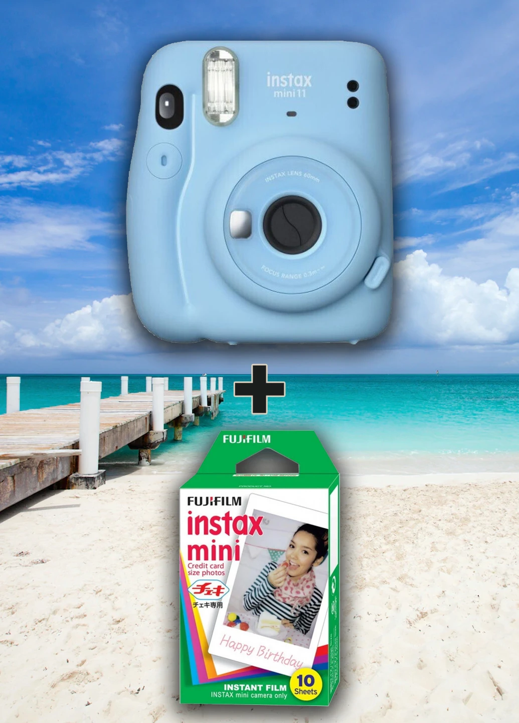 Фотоаппарат Instax Mini 11 Sky Blue + Фотобумага в подарок Colorfilm Instax Mini Glossy 10шт (16655003001) Fujifilm (229952031)