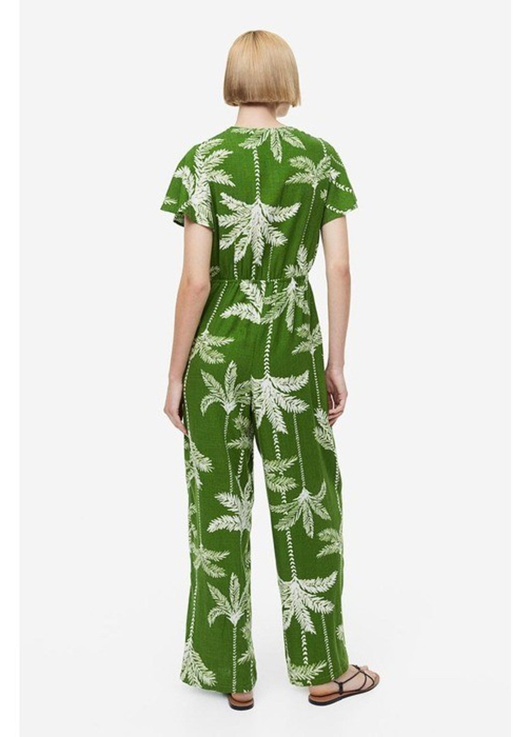 Комбинезон H&M комбинезон-брюки рисунок зелёный кэжуал лен, вискоза