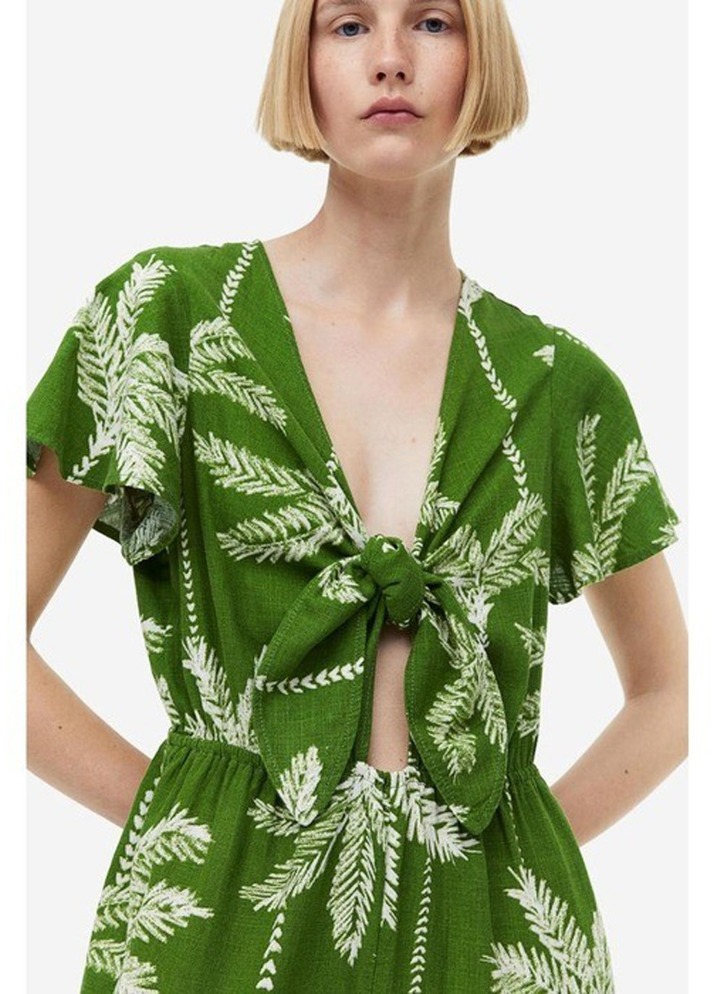 Комбинезон H&M комбинезон-брюки рисунок зелёный кэжуал лен, вискоза