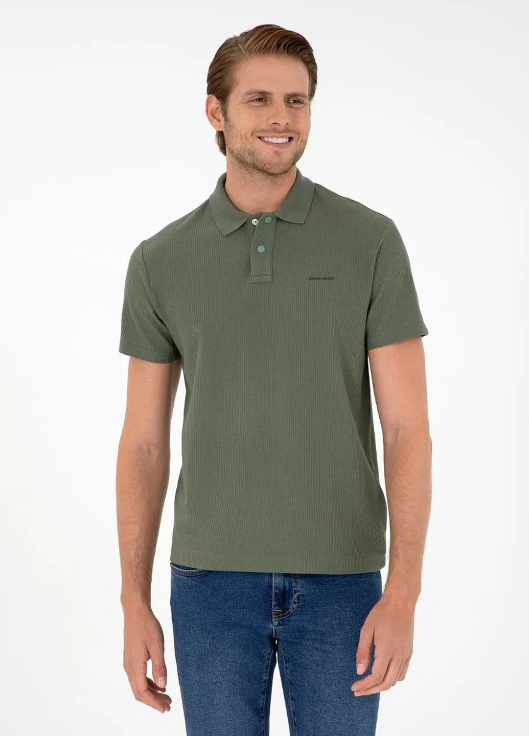 Оливковая (хаки) футболка-поло для мужчин Pierre Cardin с логотипом