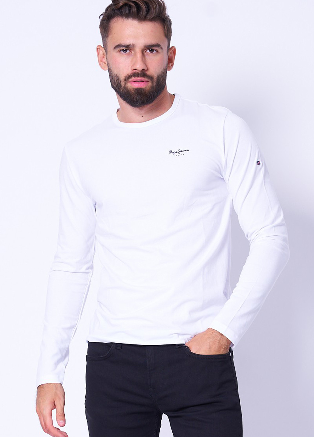 Белый демисезонный кэжуал лонгслив Pepe Jeans London с логотипом