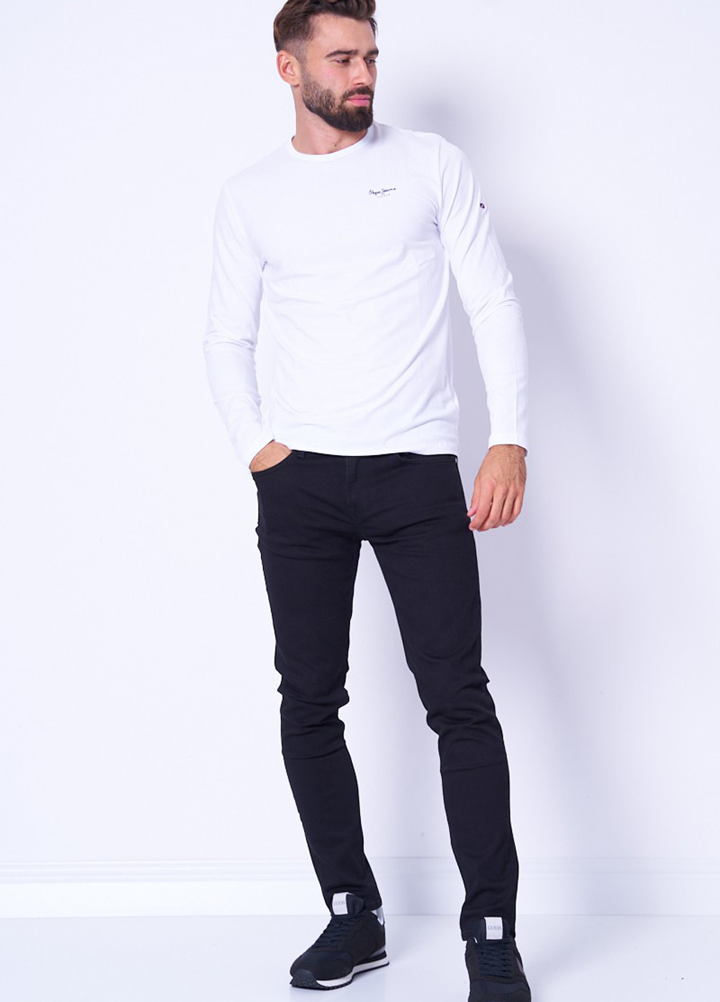 Белый демисезонный кэжуал лонгслив Pepe Jeans London с логотипом