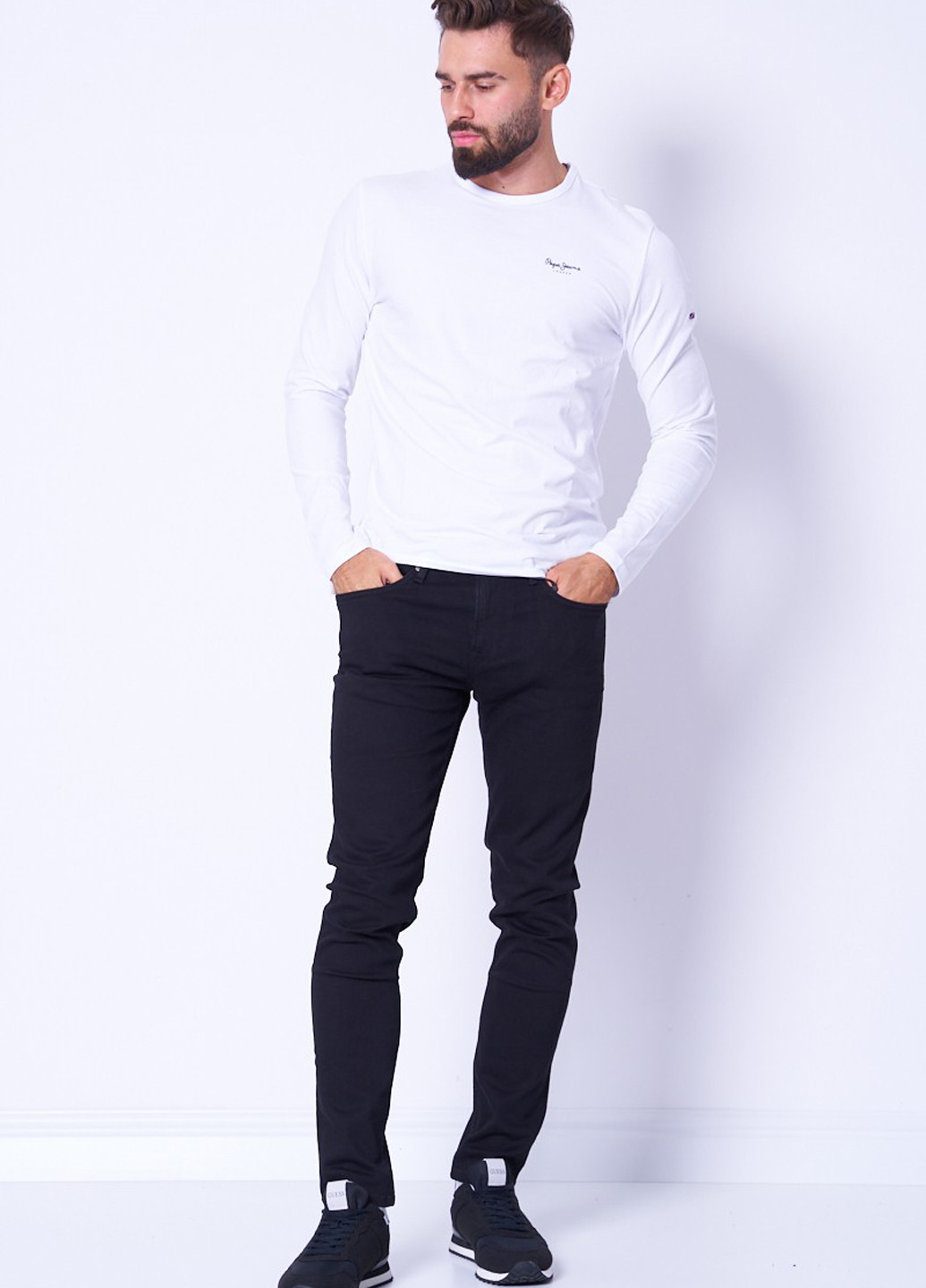 Белый демисезонный кэжуал лонгслив Pepe Jeans London с логотипом