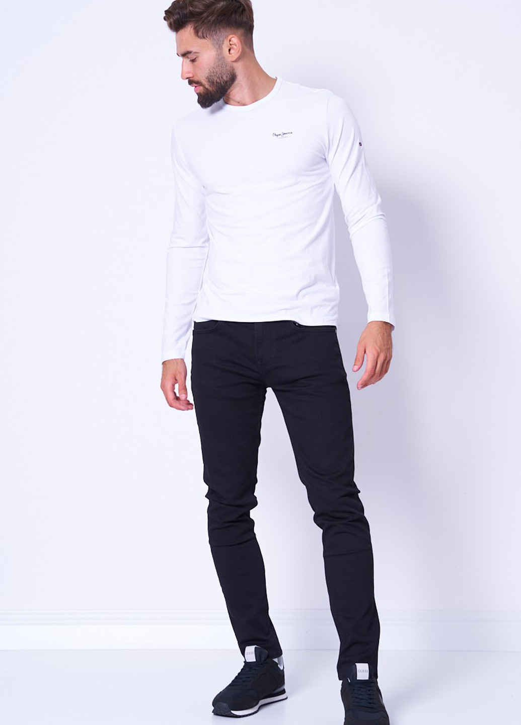 Белый демисезонный кэжуал лонгслив Pepe Jeans London с логотипом