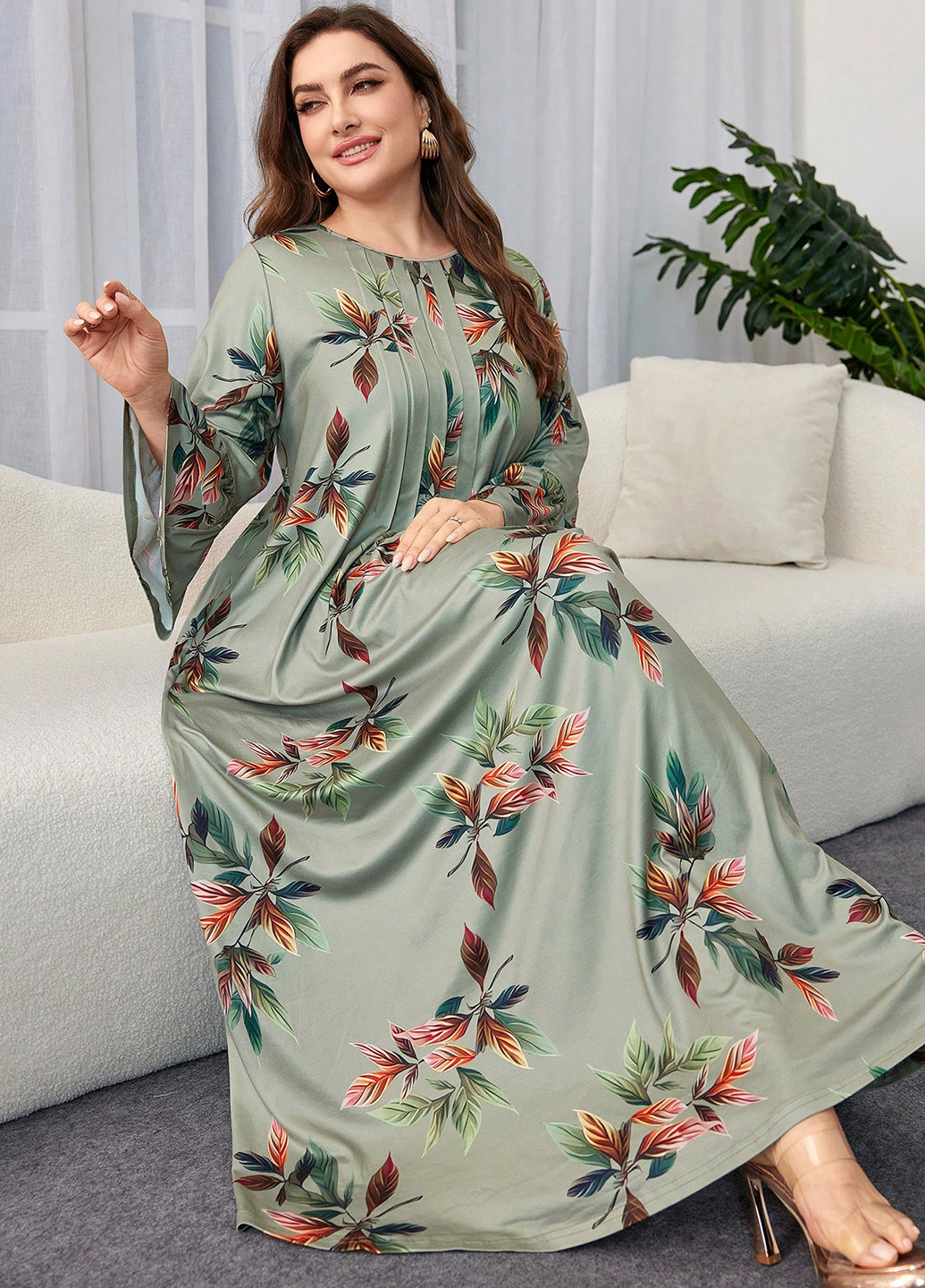 Комбинированное кэжуал платье клеш SHEIN с цветочным принтом