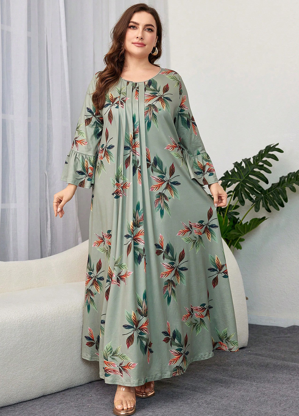 Комбинированное кэжуал платье клеш SHEIN с цветочным принтом