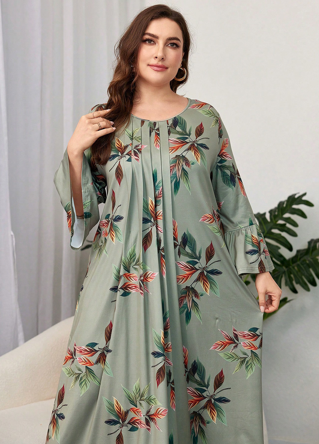 Комбинированное кэжуал платье клеш SHEIN с цветочным принтом