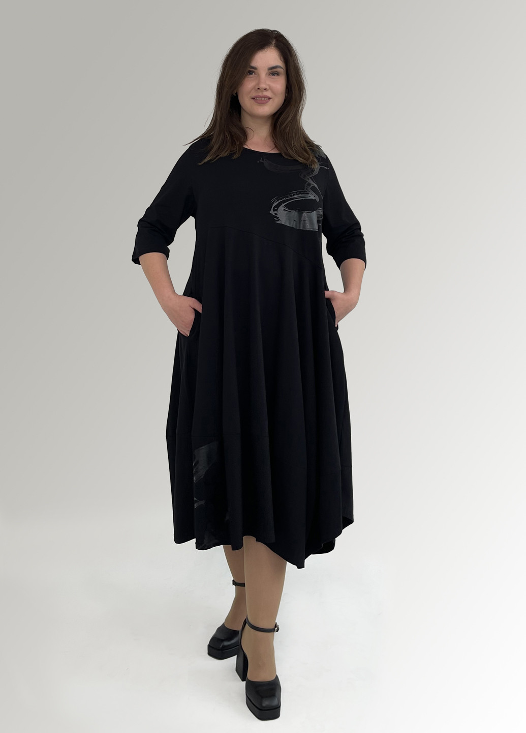 Черное кэжуал платье а-силуэт Hookk Design с рисунком