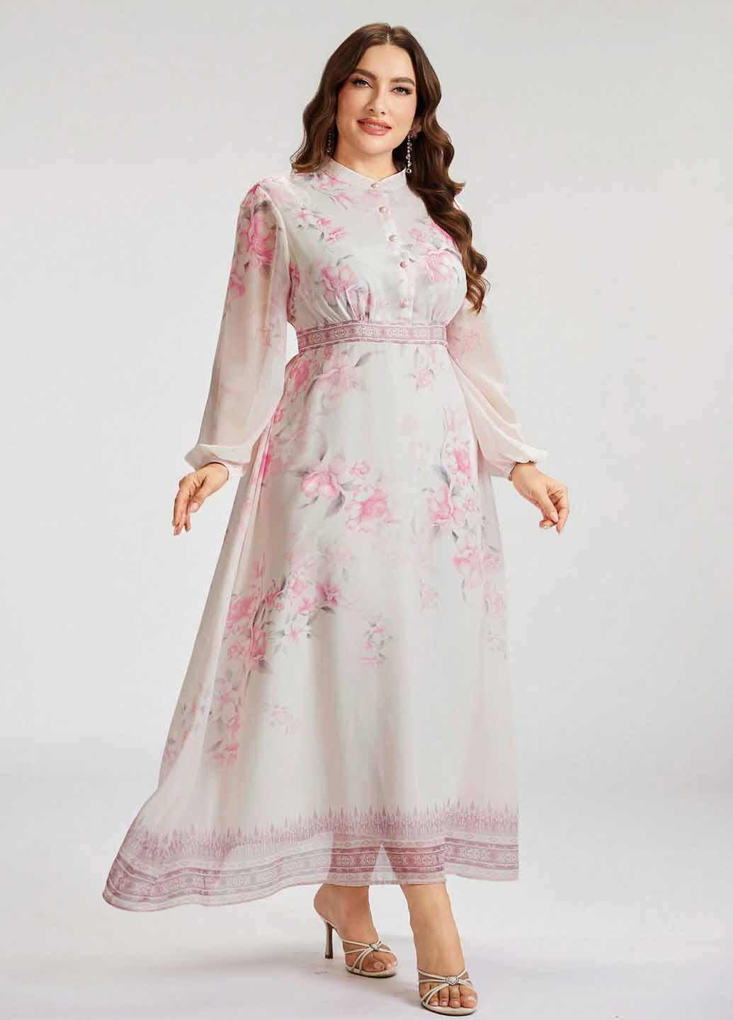 Блідо-рожева святковий сукня кльош SHEIN з квітковим принтом