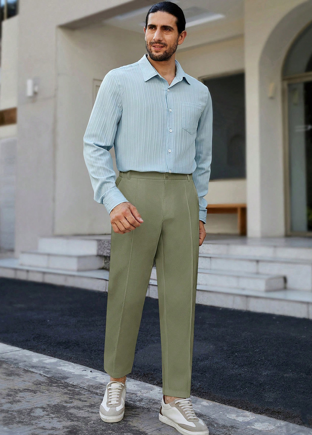 Зеленые классические, кэжуал демисезонные укороченные, прямые брюки SHEIN