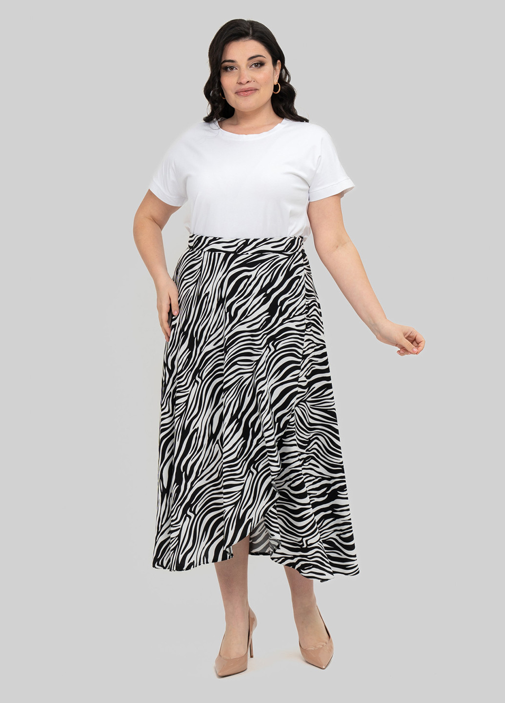 Черно-белая кэжуал зебра юбка A'll Posa клешированная, на запах