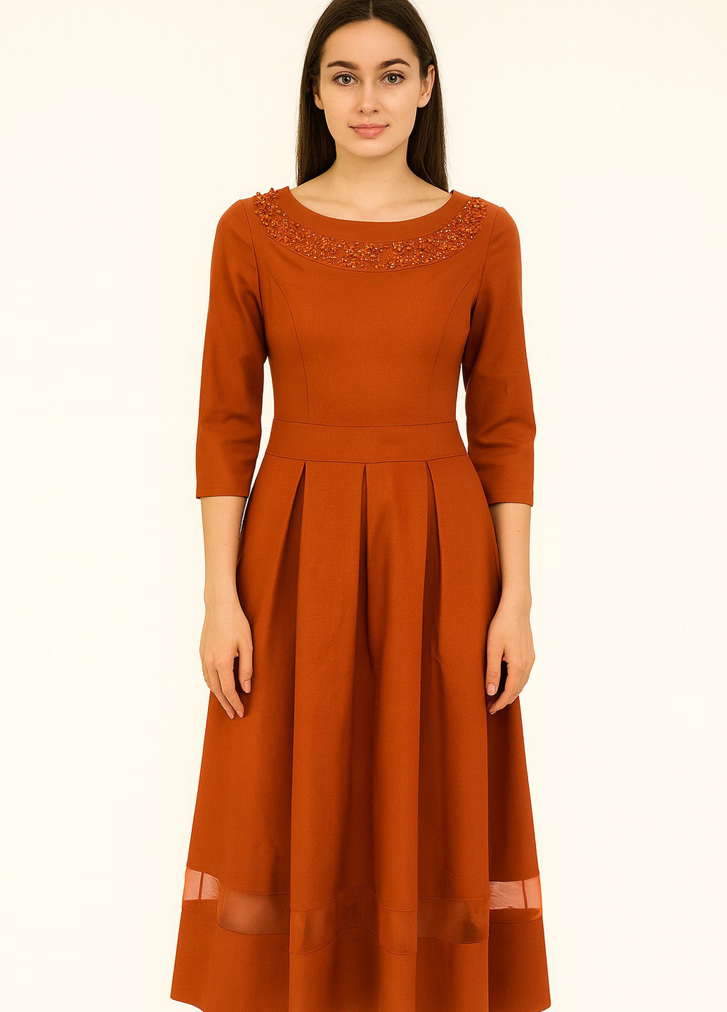 Горчичное кэжуал платье клеш Sassofono однотонное