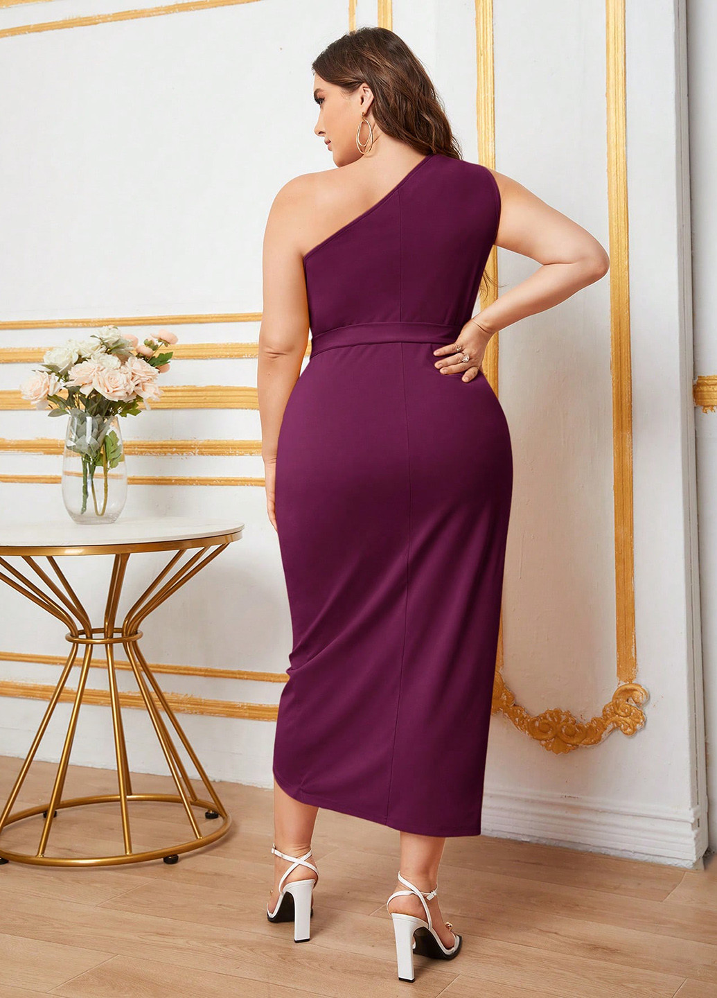 Сливова вечірня сукня футляр SHEIN однотонна