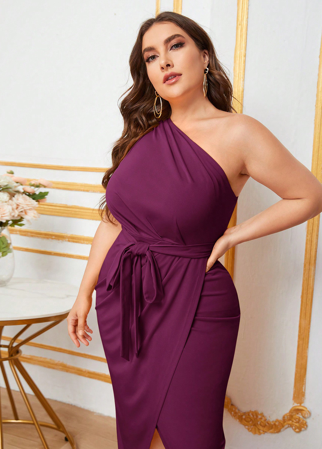 Сливова вечірня сукня футляр SHEIN однотонна