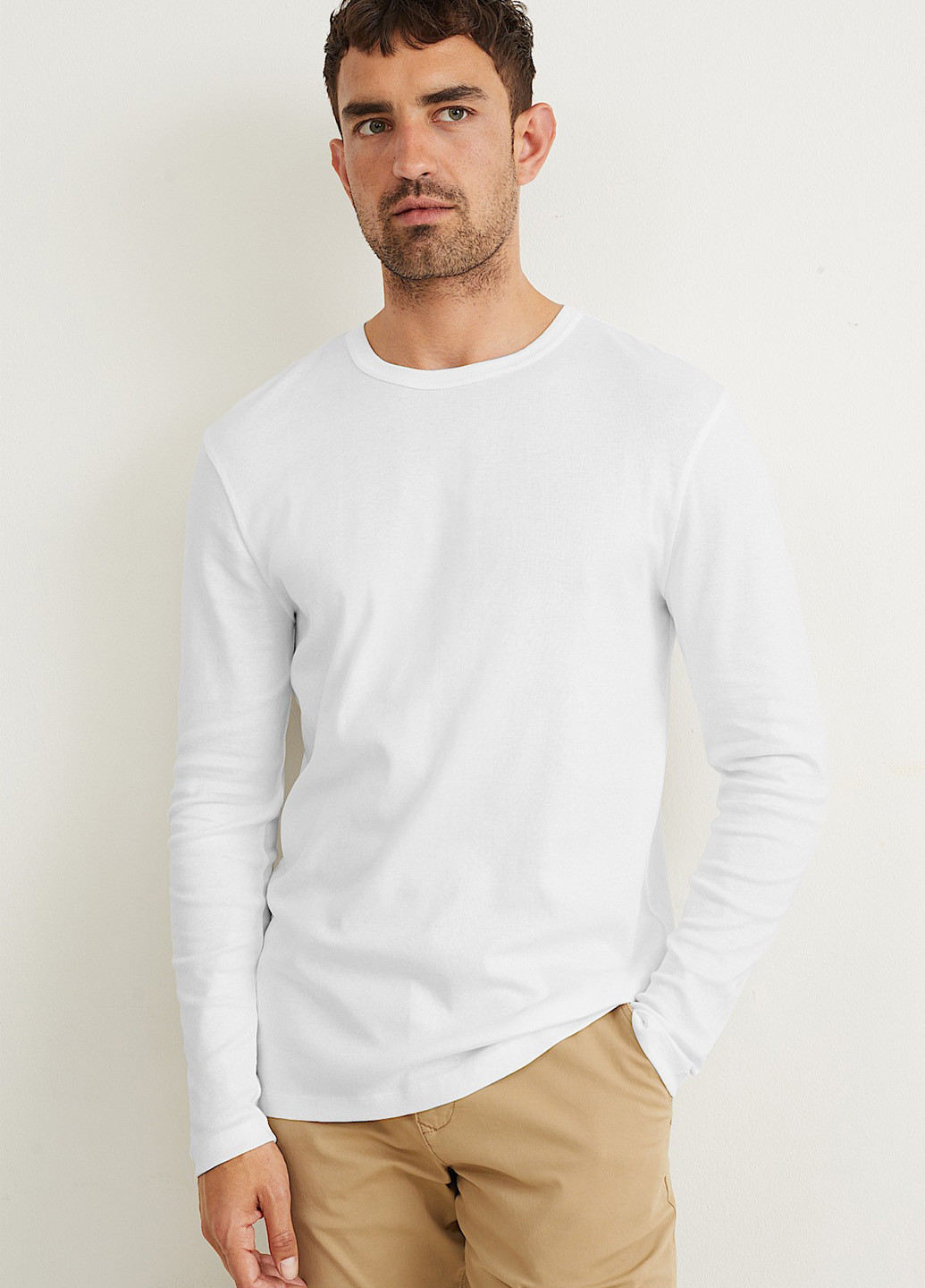 Лонгслів C&A однотонний білий кежуали бавовна, трикотаж