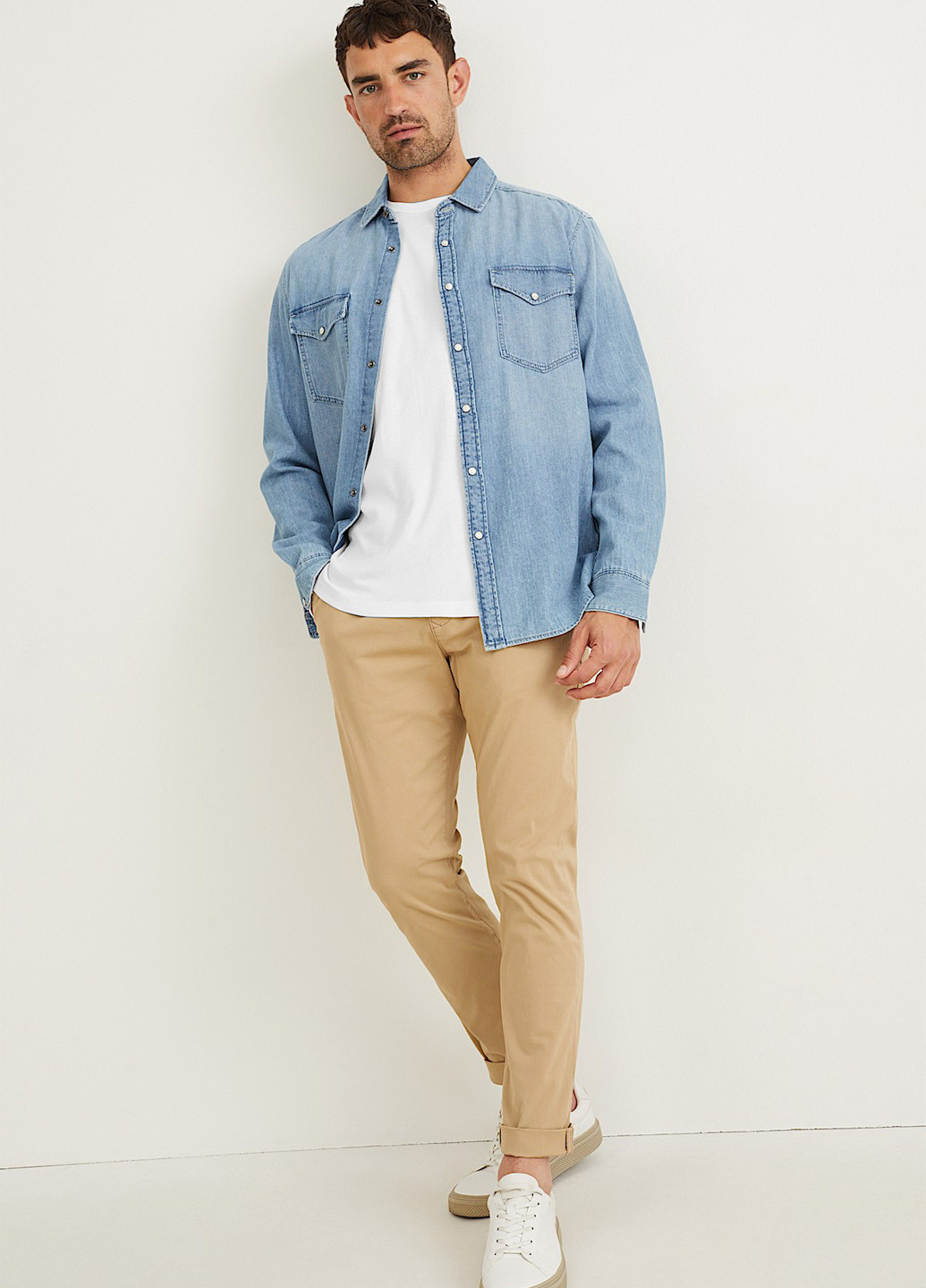 Лонгслів C&A однотонний білий кежуали бавовна, трикотаж