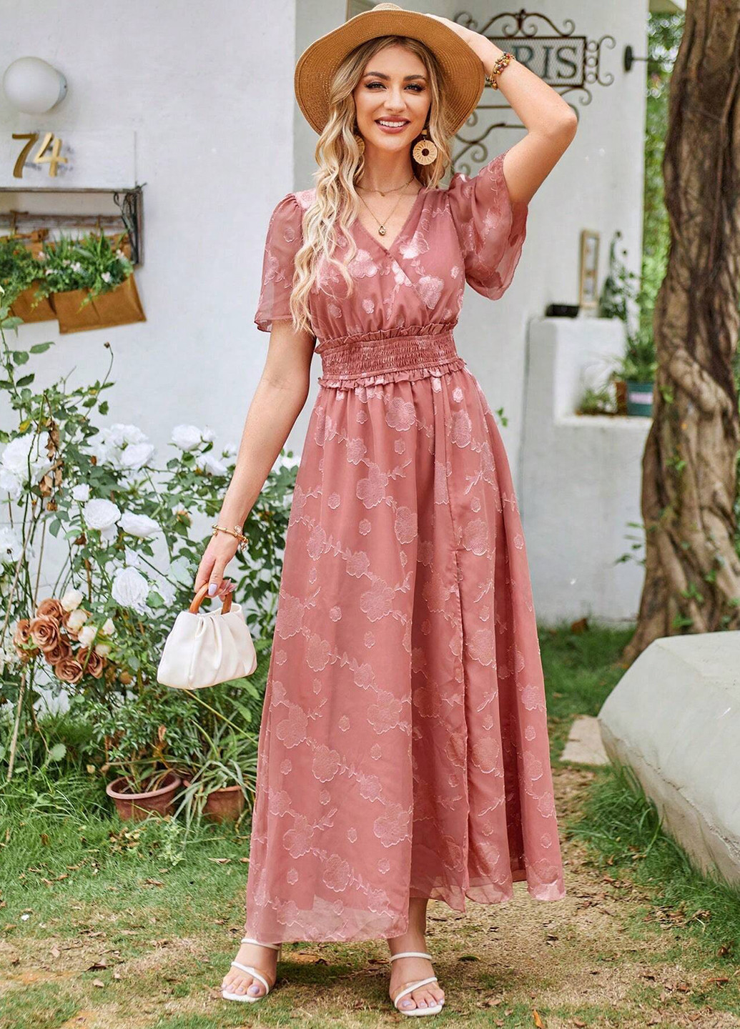 Світло-рожева кежуал сукня на запах SHEIN з квітковим принтом