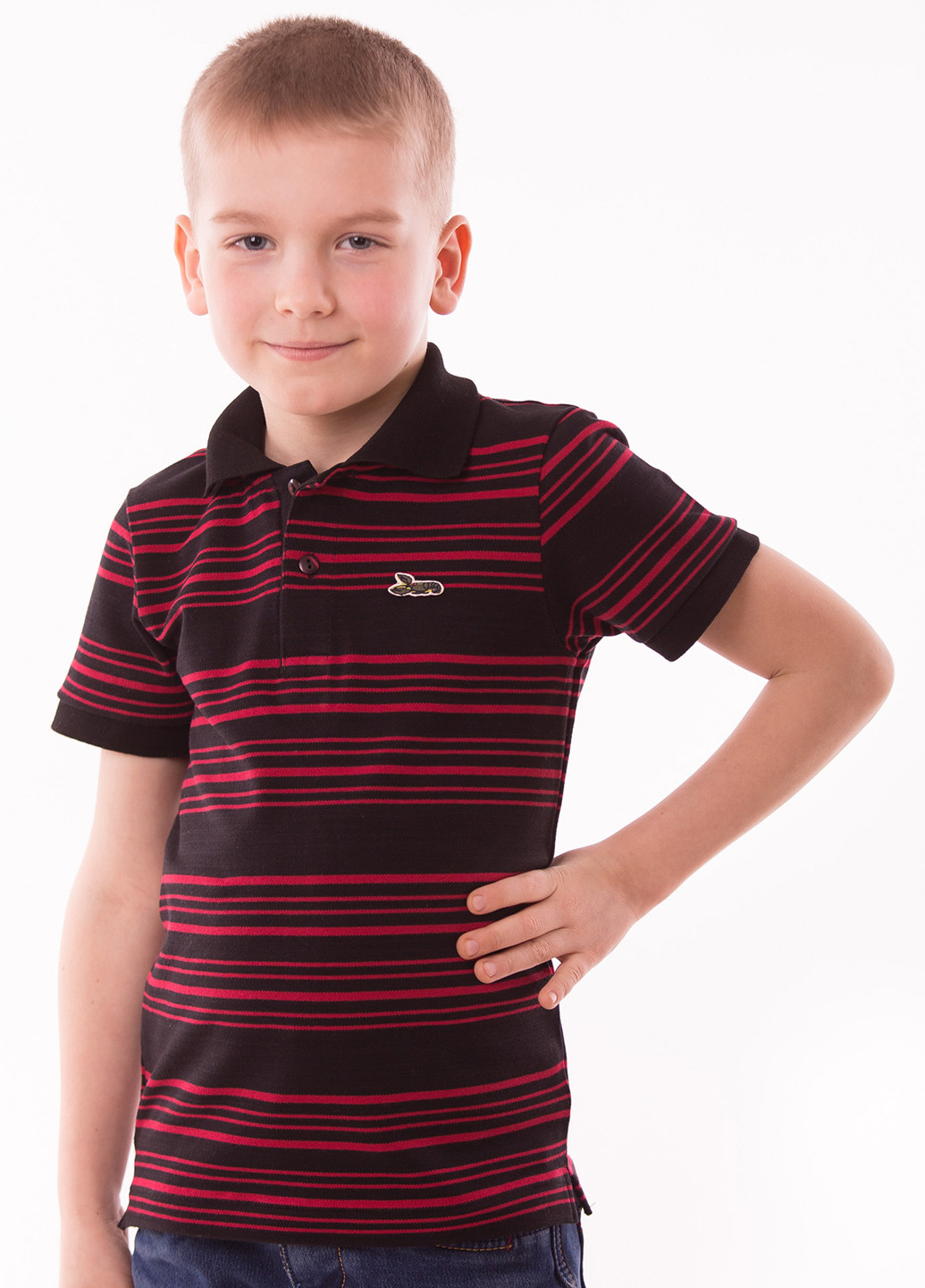 Черная детская футболка-поло для мальчика Kosta в полоску