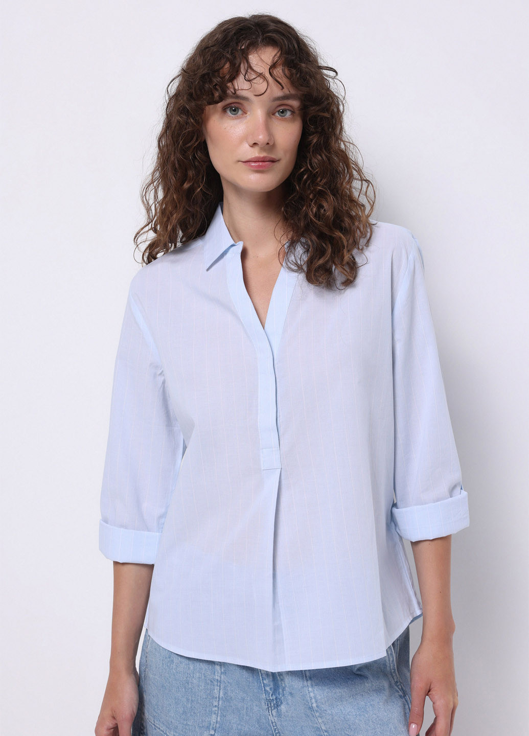 Светло-голубой кэжуал рубашка однотонная Colin's