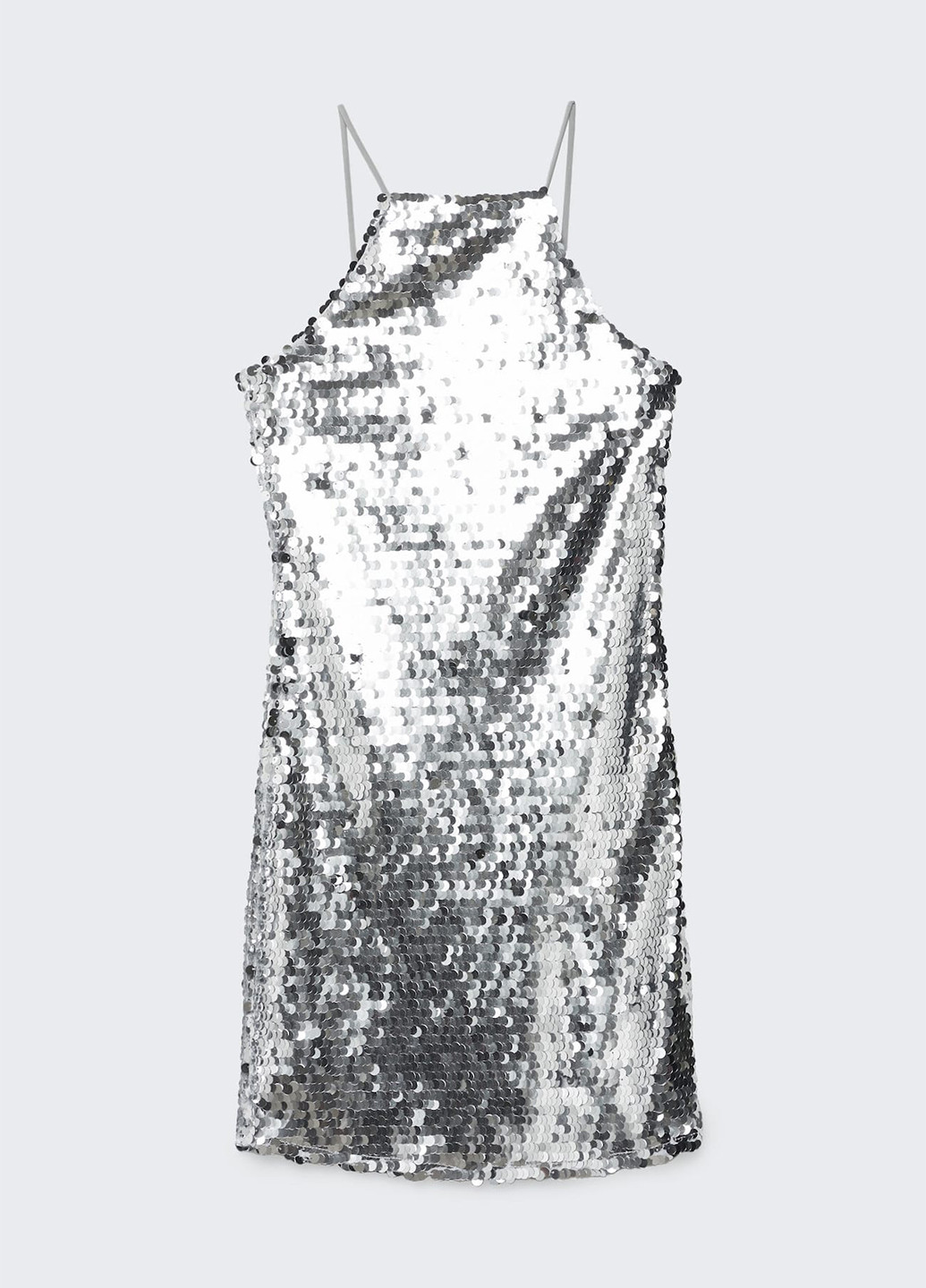 Серебряное коктейльное платье с открытой спиной Stradivarius однотонное