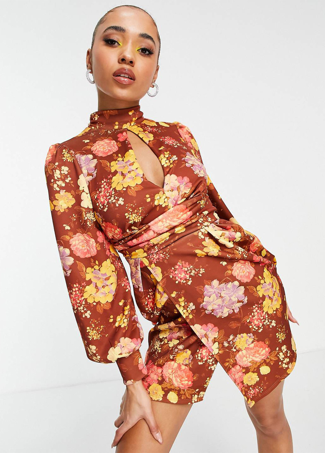 Світло-коричнева кежуал сукня з відкритою спиною Asos з квітковим принтом