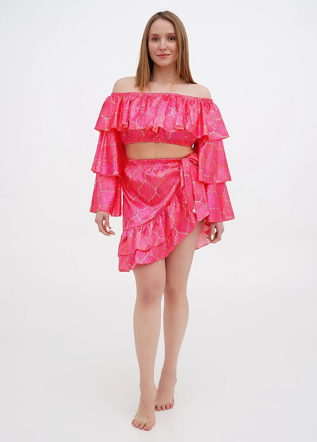 Розовая пляжный с рисунком юбка Moda Minx на запах