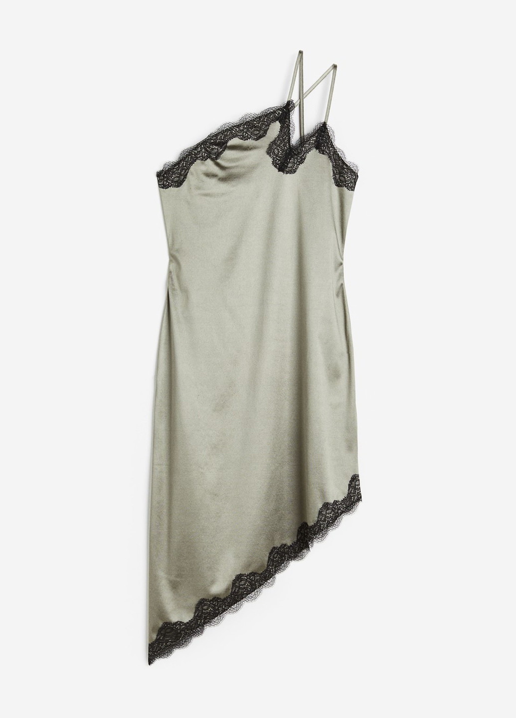 Сіро-зелена коктейльна сукня сукня-комбінація, на одне плече H&M однотонна