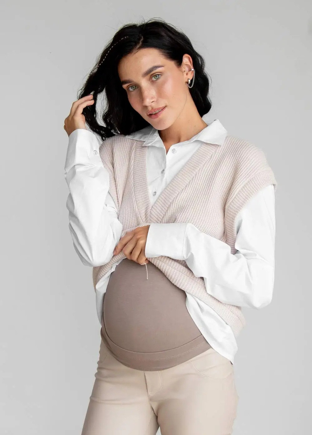 Молочные молочные брюки леггинсы для беременных из эластичной экокожи мягкий бандаж To Be