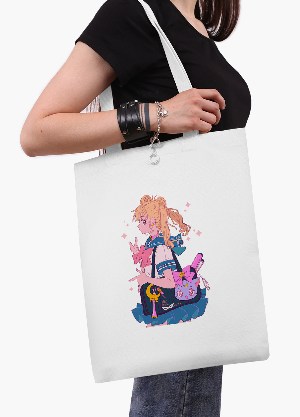 Эко сумка шоппер белая Сейлор Мун (Sailor Moon) (9227-2910-WT-2) экосумка шопер 41*35 см MobiPrint (224806070)