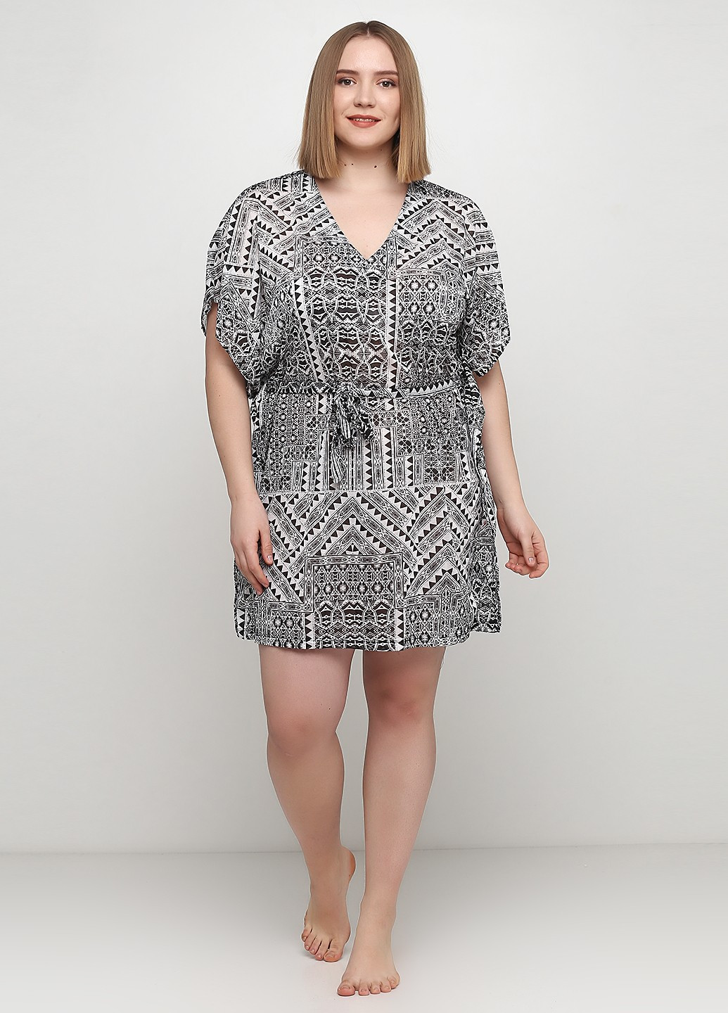 Серое пляжное платье H&M с геометрическим узором