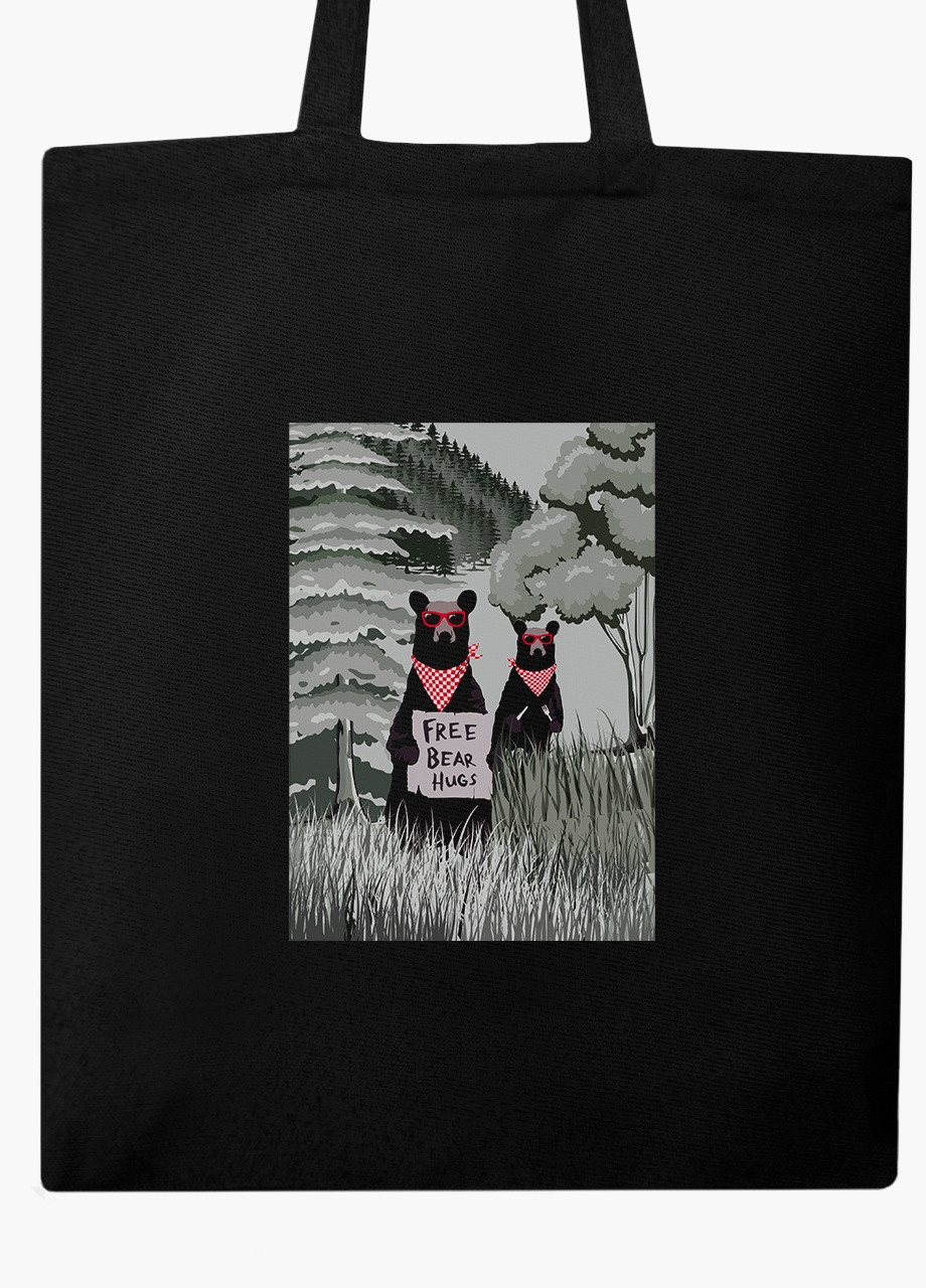 Еко сумка шоппер черная Бесплатные медвежьи объятия (Free Bear Hugs) на молнии (9227-2066-BKZ) MobiPrint (236265307)