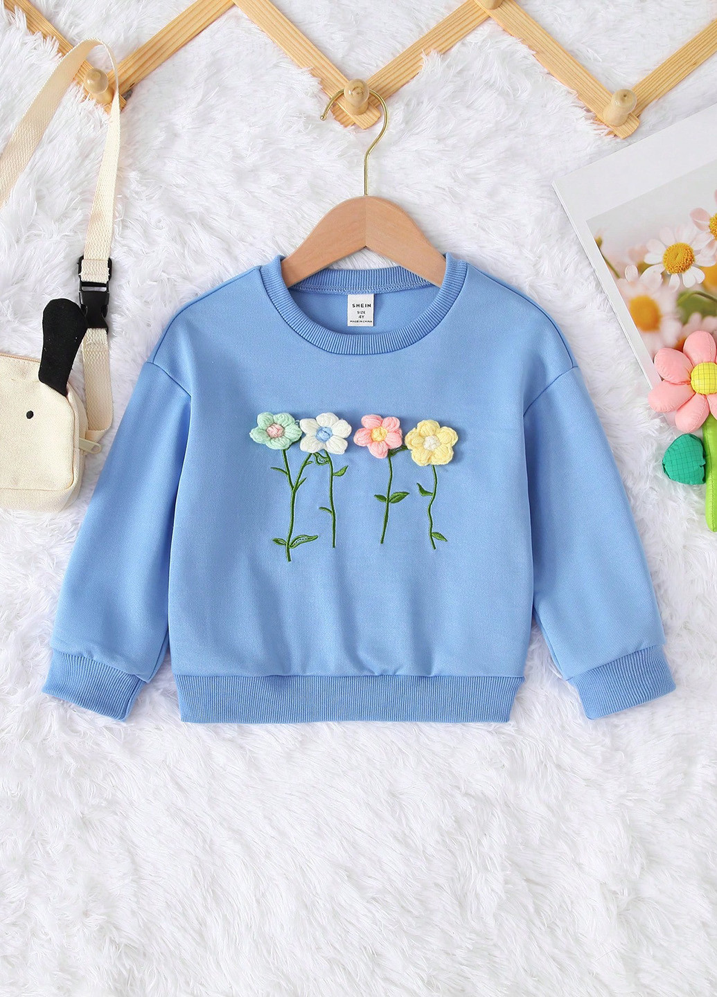 SHEIN свитшот однотонный голубой кэжуал полиэстер