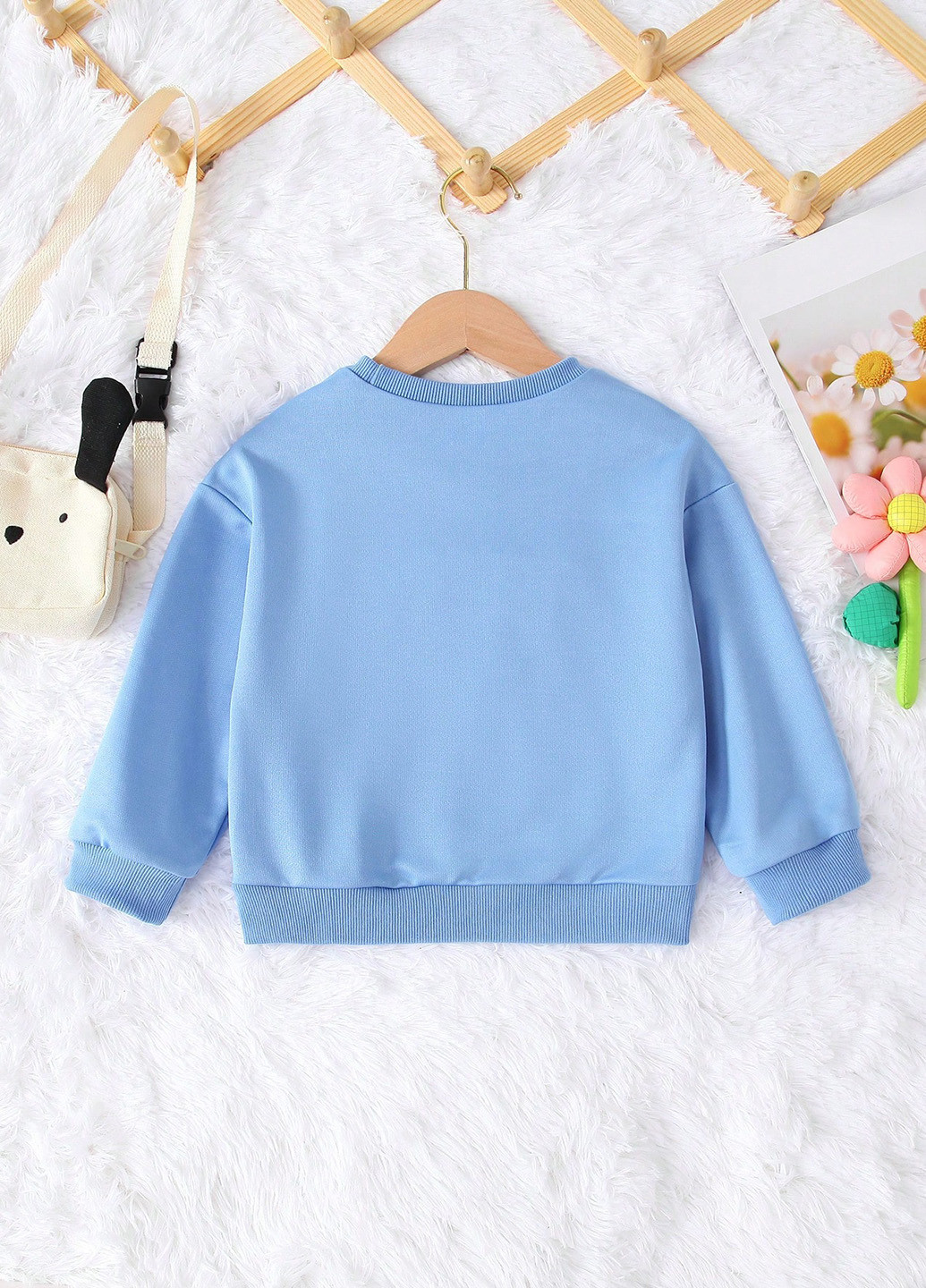 SHEIN свитшот однотонный голубой кэжуал полиэстер