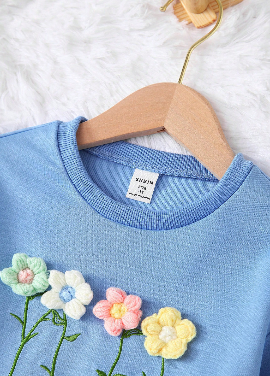 SHEIN свитшот однотонный голубой кэжуал полиэстер