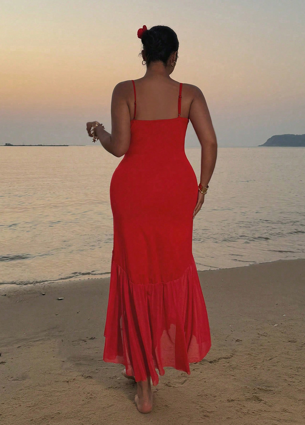 Красное кэжуал платье силуэтная, годе SHEIN однотонное