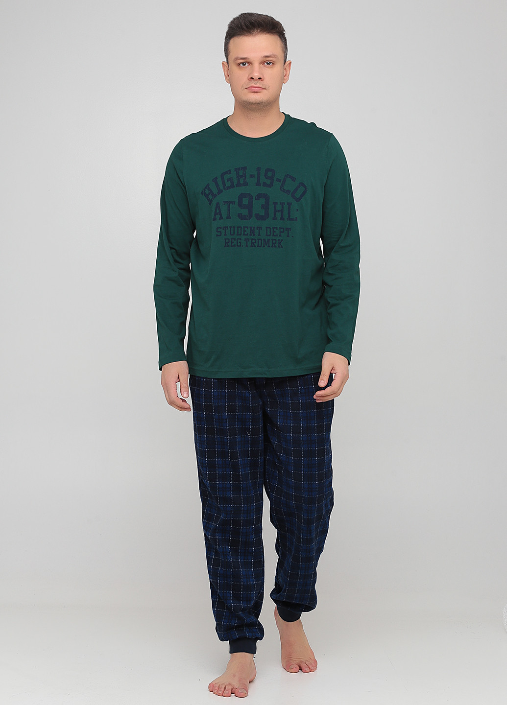 Пижама (лонгслив, брюки) Livergy лонгслив + брюки надпись зелёная домашняя полиэстер, хлопок, флис, трикотаж