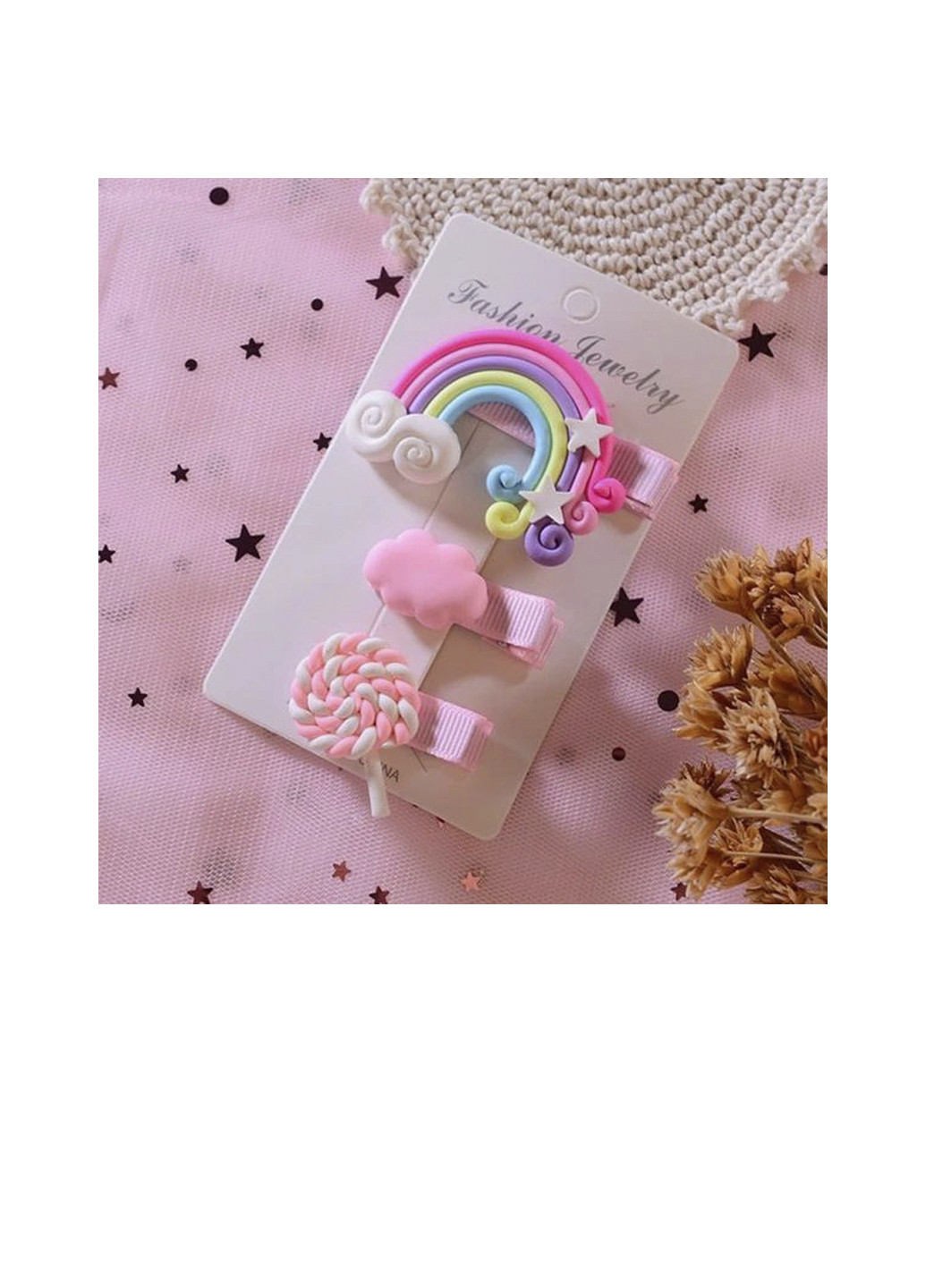 Набір дитячих заколок для волосся "Веселкові", рожевий 3 шт Анна Ясеницька (253865733)