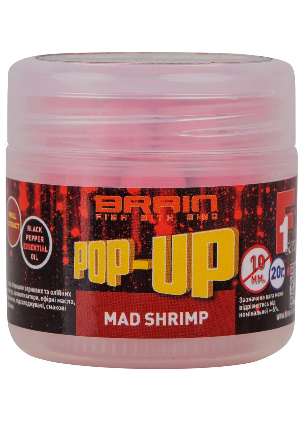 Бойлы Pop-Up F1 Mad Shrimp (креветка/специи) 10 mm 20 g (1858-02-59) Brain (252650849)