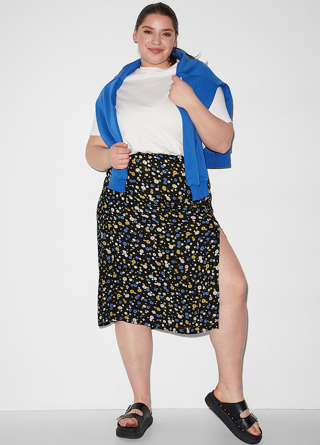 Черная кэжуал цветочной расцветки юбка C&A