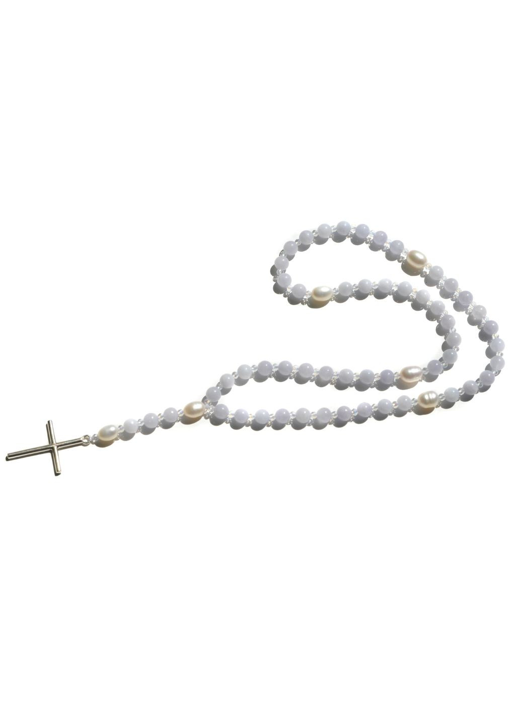 для молитвы Аквамарин, Жемчуг овал, серебряный крест, 24 см Fursa fashion чётки (253888225)
