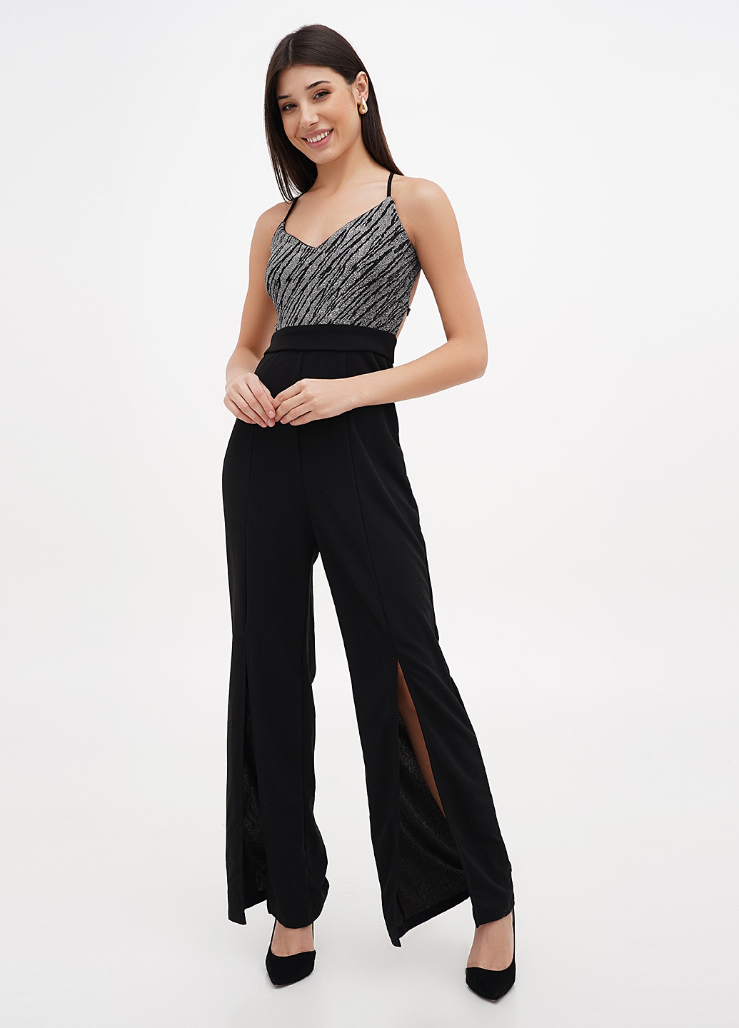 Комбінезон SHEIN комбінезон-брюки абстрактний чорний кежуал, вечірній поліестер