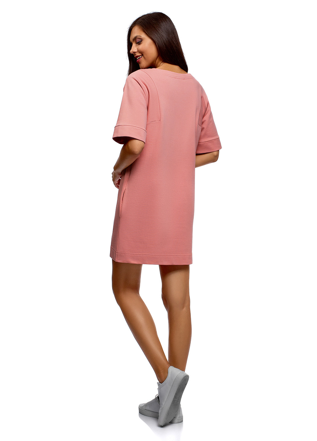 Светло-розовое кэжуал платье Oodji однотонное
