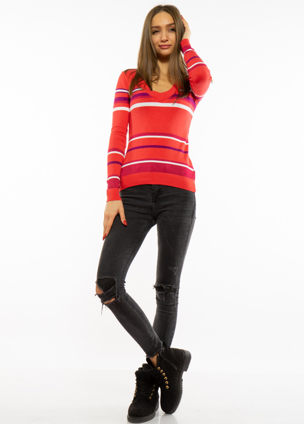 Коралловый демисезонный пуловер пуловер Time of Style