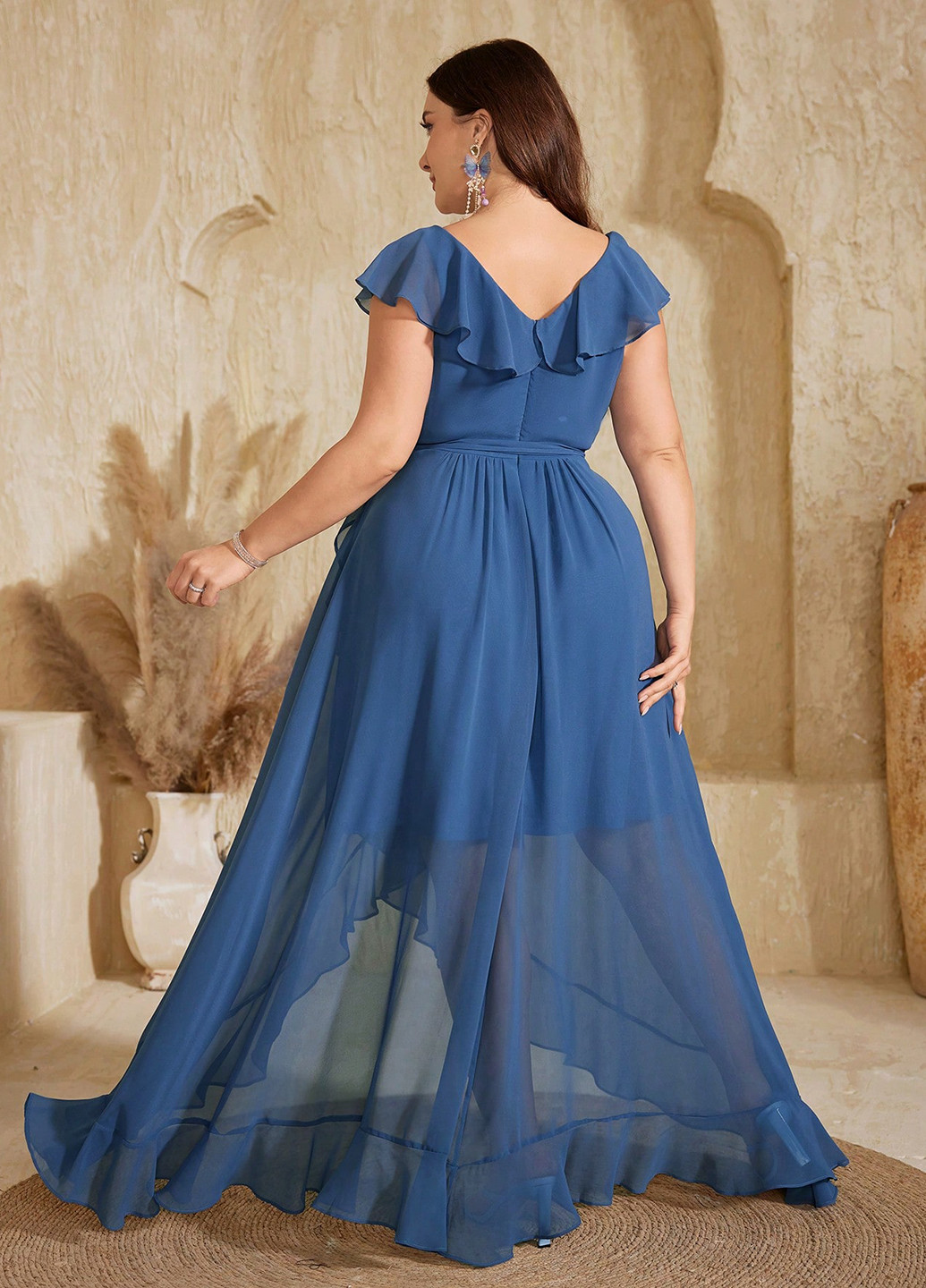 Світло-синя вечірня, кежуал сукня в стилі армпір SHEIN однотонна